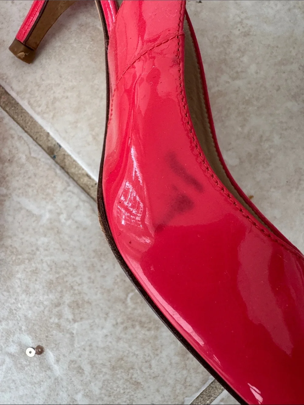 LK Bennett Coral-Red Patent Slingback Pointed Heels